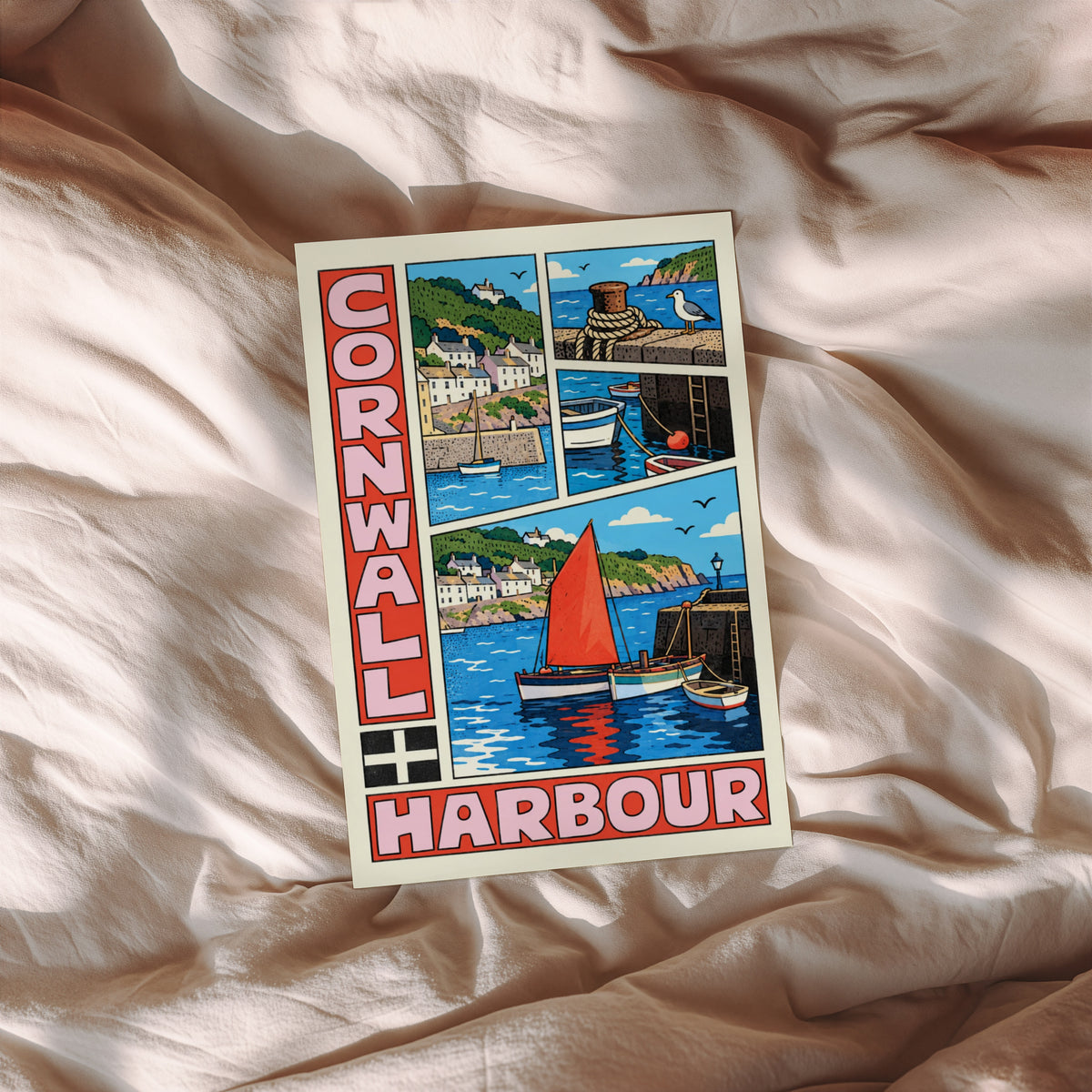 Vintage Cornwall Harbour Poster, Cornish Coast Wall Art