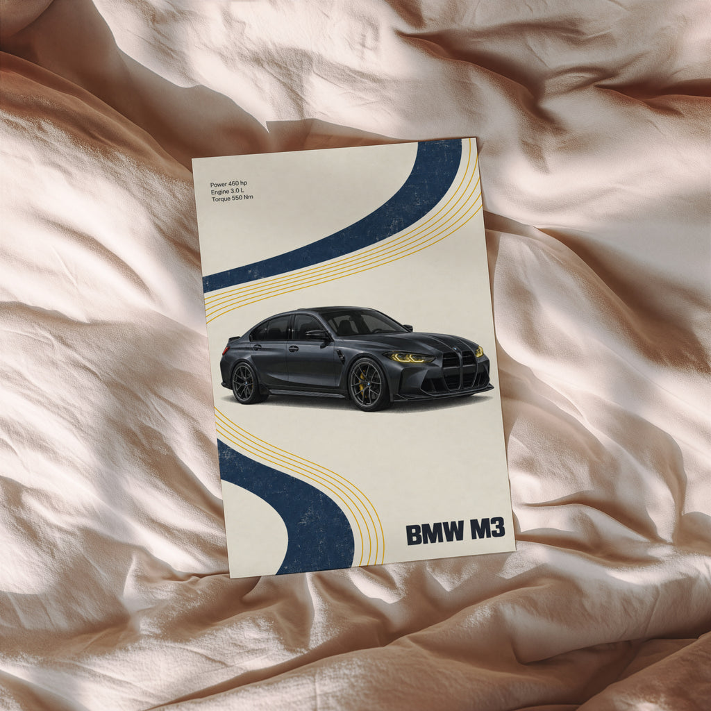 Vintage BMW M3 Print, Retro Car Wall Art