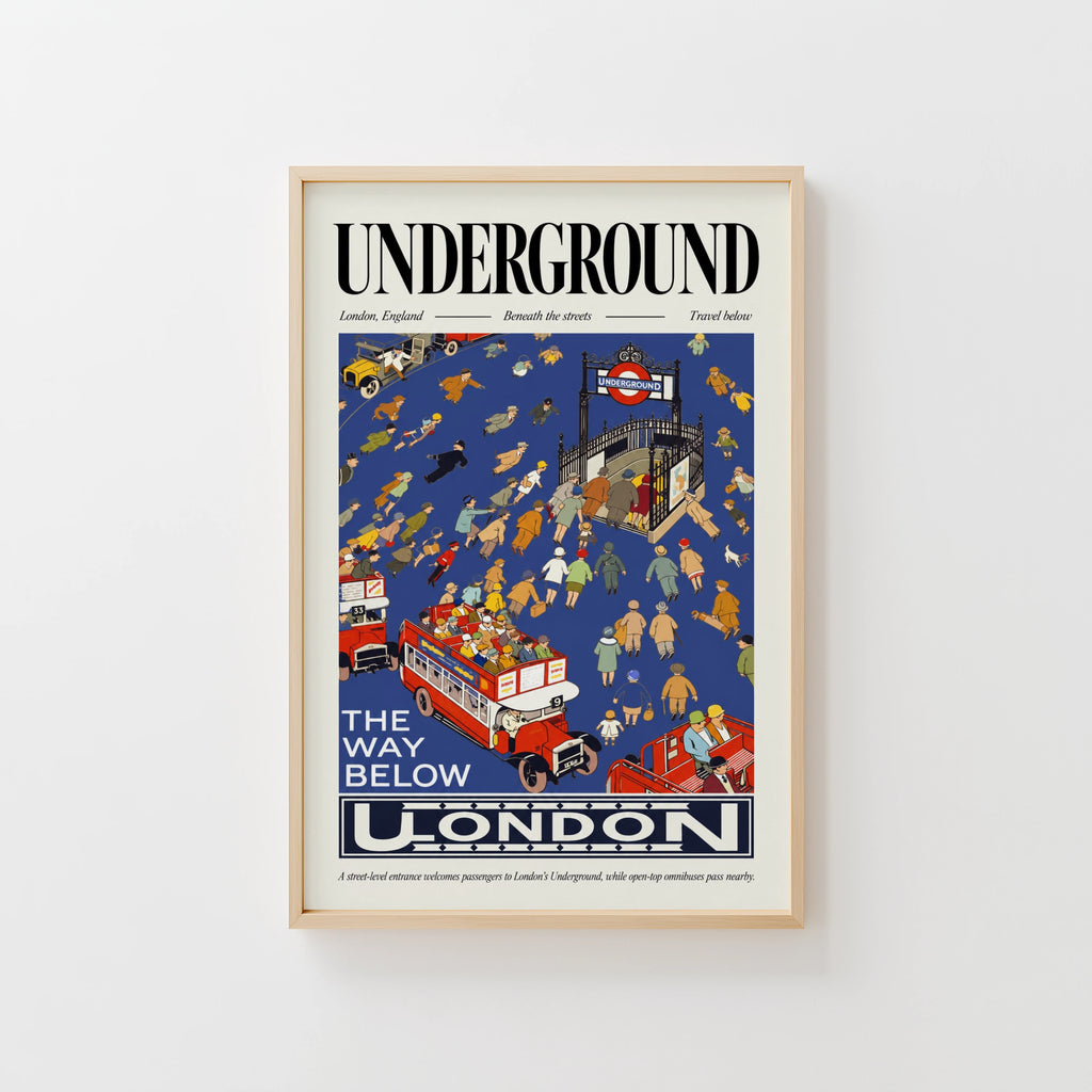 Vintage London Underground Poster, Retro Travel Wall Art