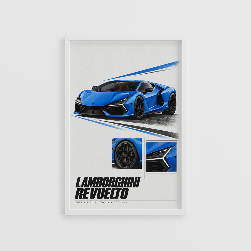 Vintage Lamborghini Revuelto Print, Supercar Art