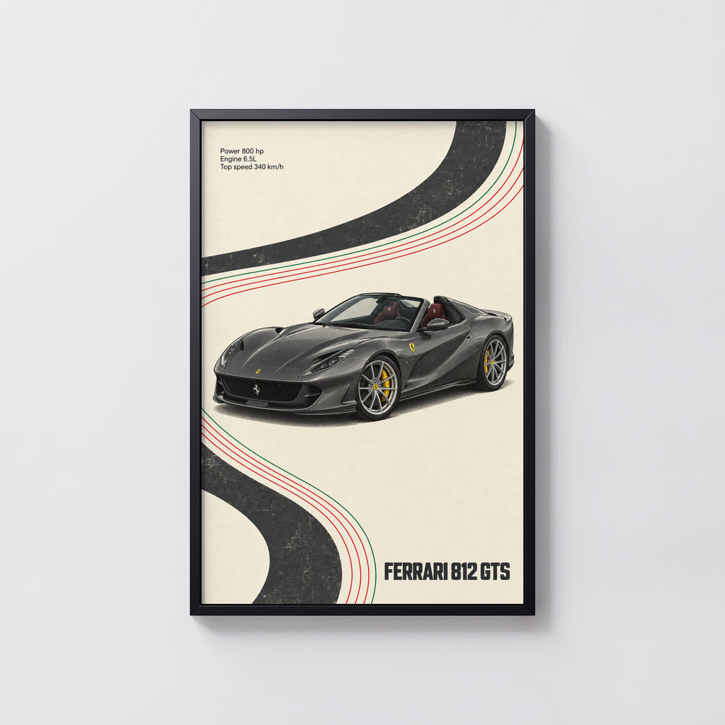 Vintage Ferrari 812 GTS Print, Supercar Wall Art