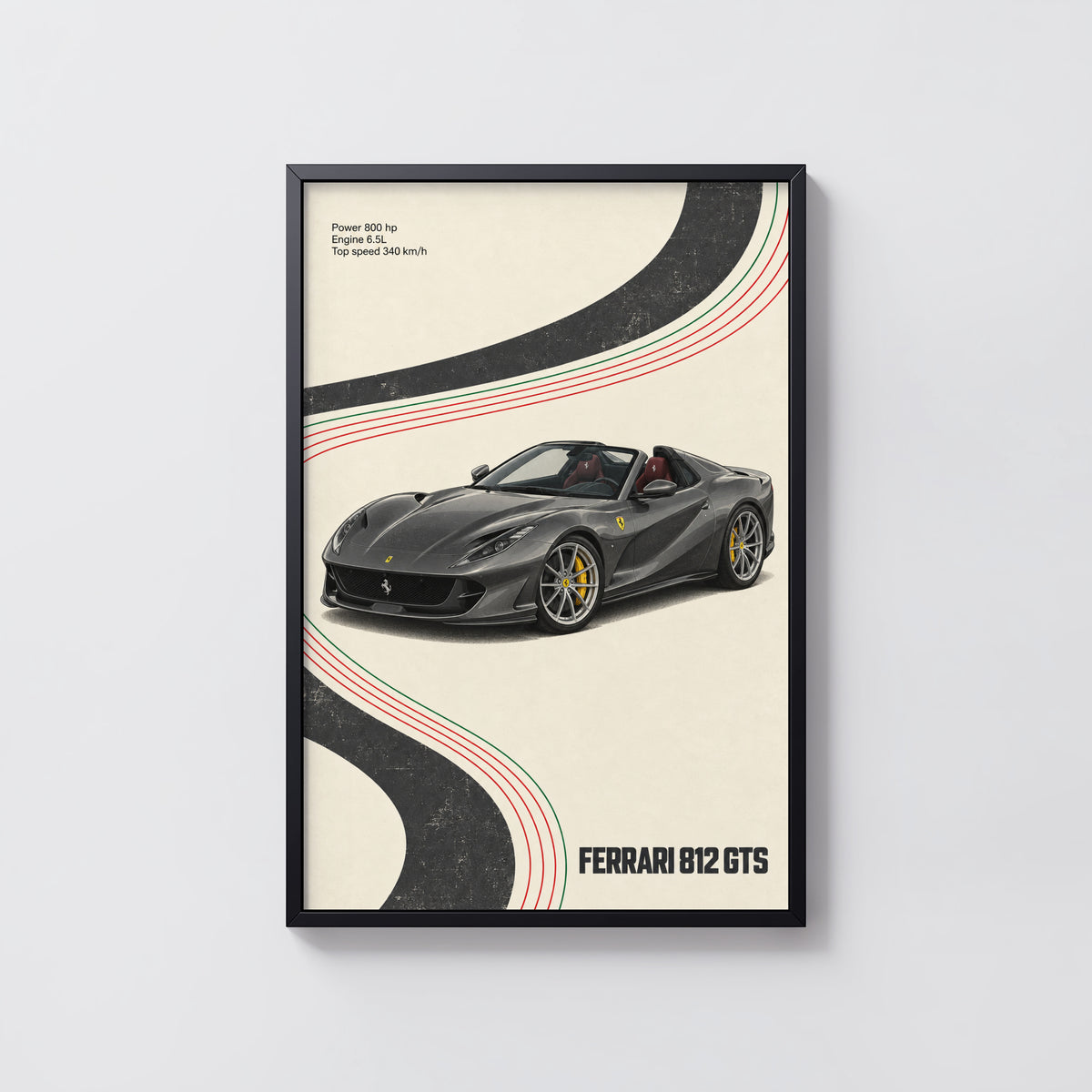 Vintage Ferrari 812 GTS Print, Supercar Wall Art