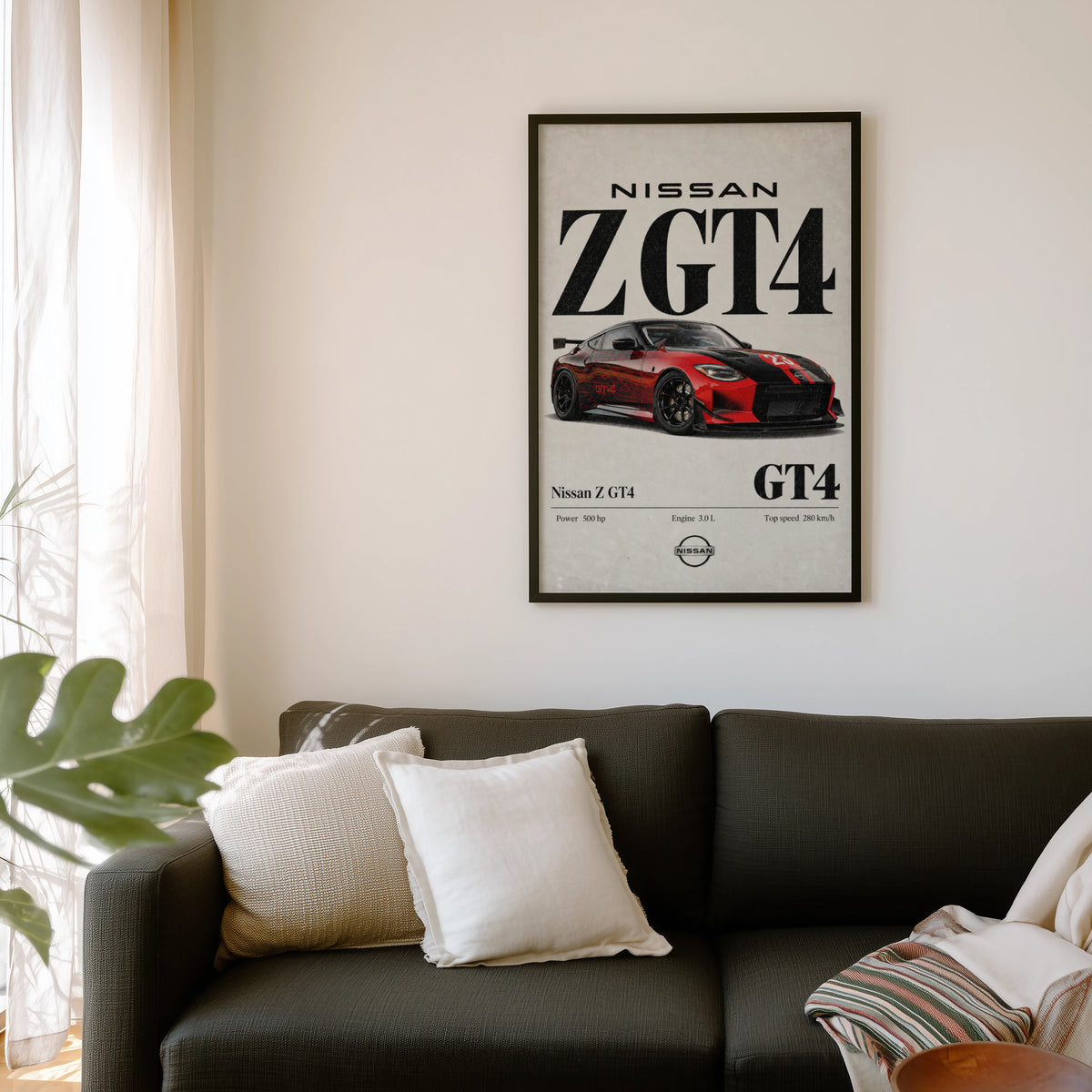 Vintage Nissan Z GT4 Print, Race Car Wall Art