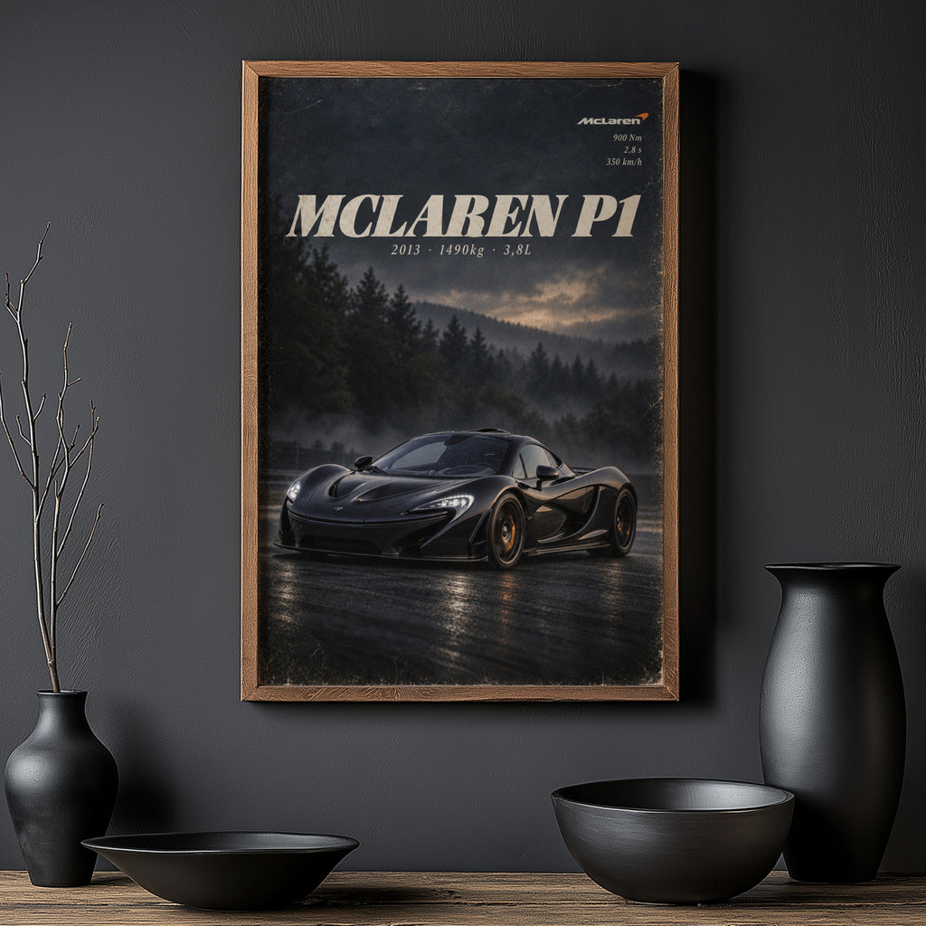 Vintage McLaren P1 Print, Supercar Wall Art