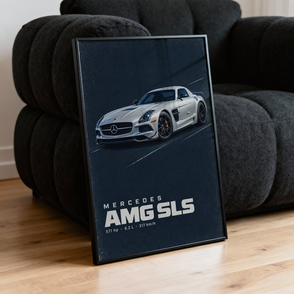 Vintage Mercedes AMG SLS Print, Car Wall Art
