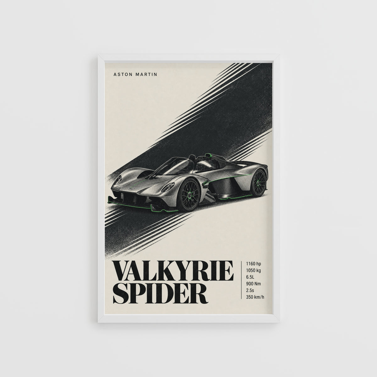 Vintage Aston Martin Valkyrie Spider Print, Car Art