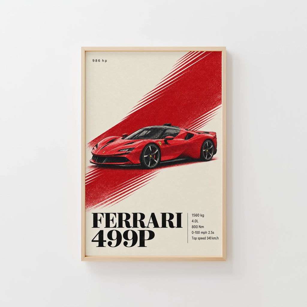 Vintage Ferrari 499P Print, Red Supercar Wall Art