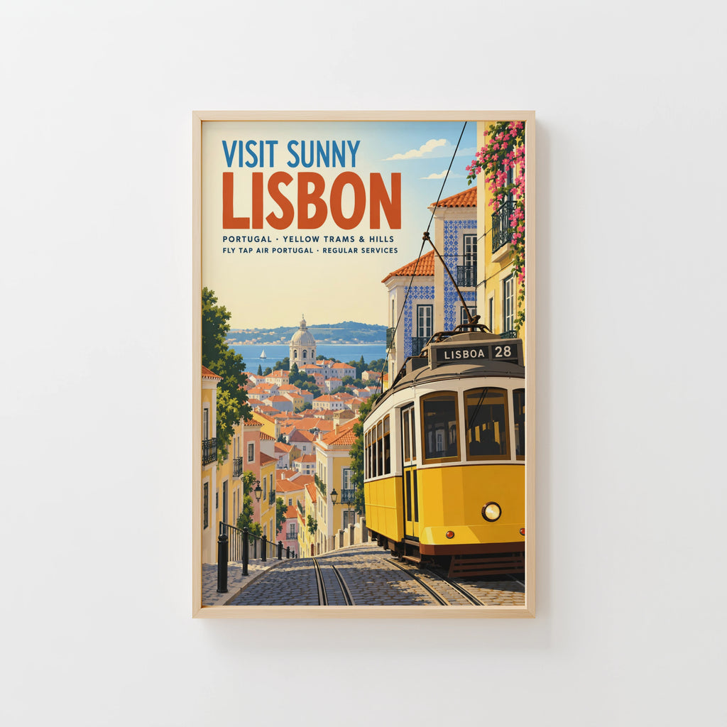Vintage Lisbon Tram Poster, Portugal Wall Art, Travel Print