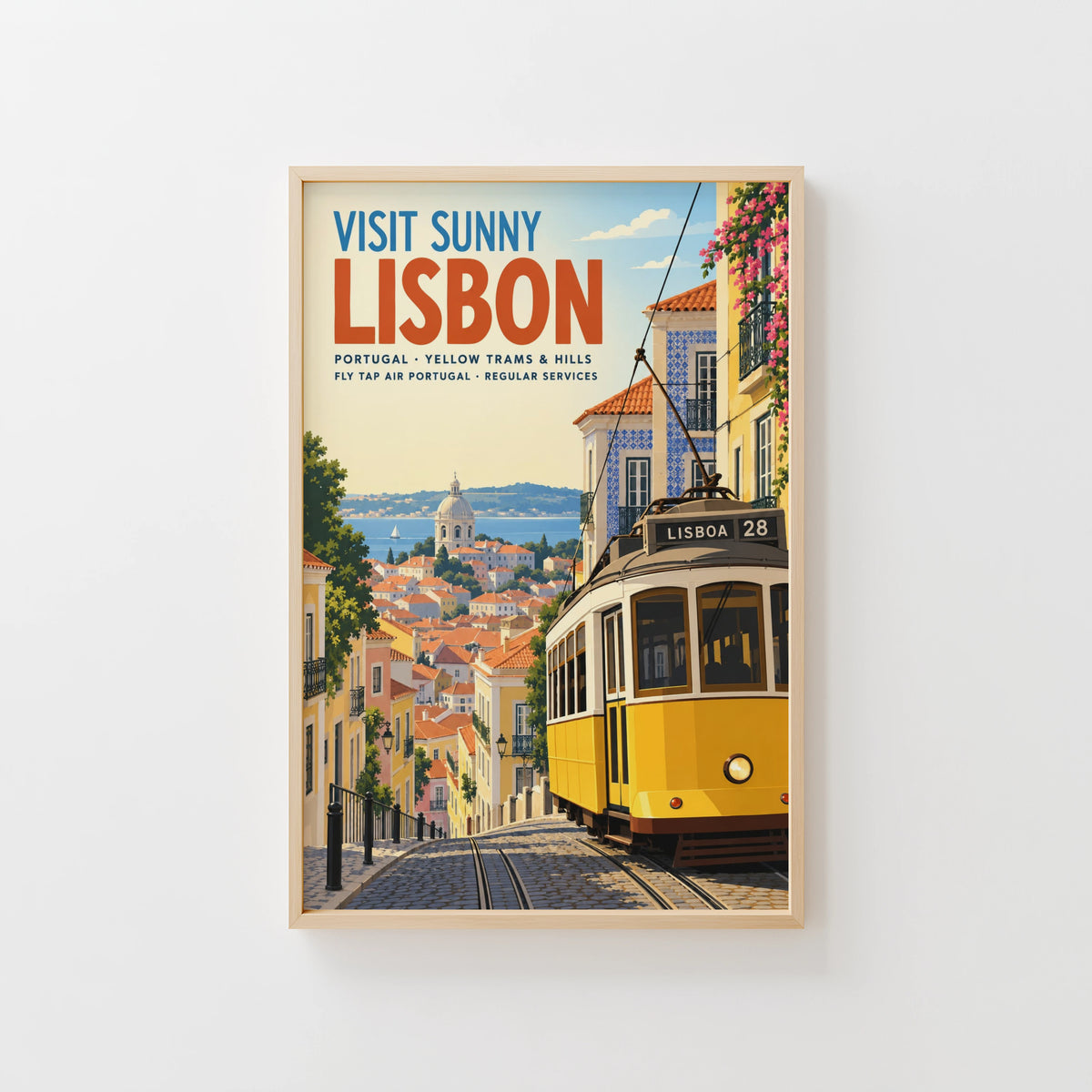 Vintage Lisbon Tram Poster, Portugal Wall Art, Travel Print