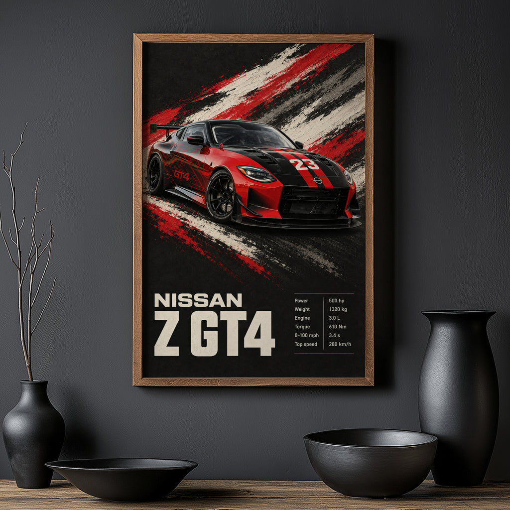 Vintage Nissan Z GT4 Print, Race Car Wall Art