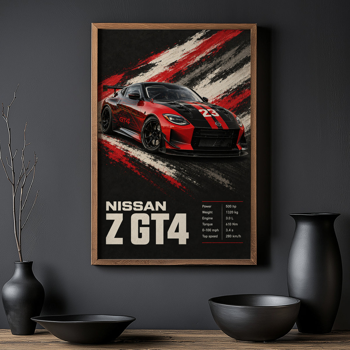 Vintage Nissan Z GT4 Print, Race Car Wall Art