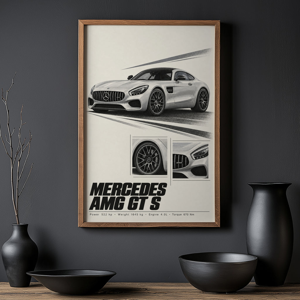Vintage Mercedes AMG GT S Print, Car Wall Art