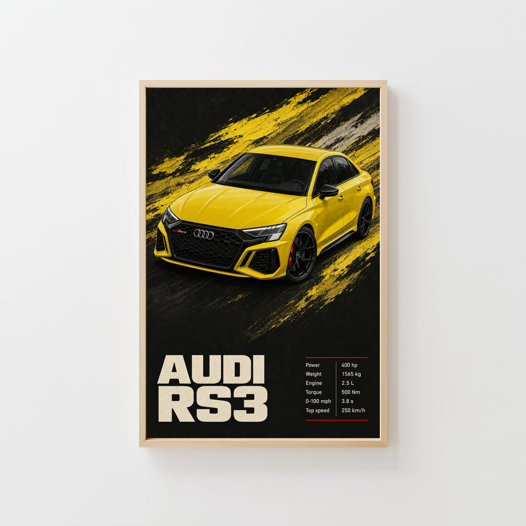 Vintage Audi RS3 Car Print, Garage Wall Art