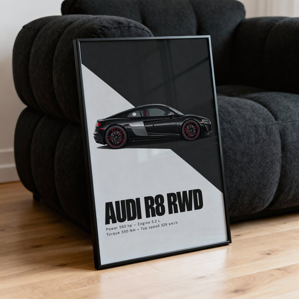 Vintage Audi R8 RWD Print, Supercar Poster, Wall Art
