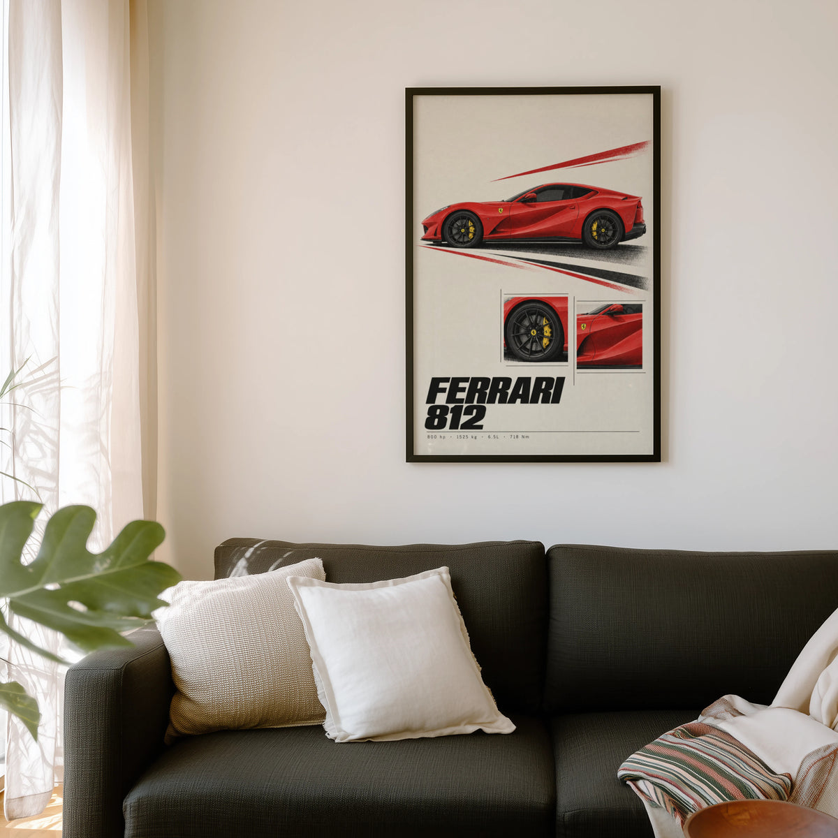 Vintage Ferrari 812 Print, Red Supercar Wall Art