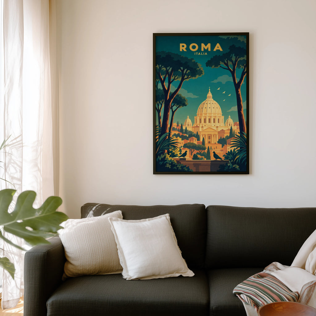 Vintage Rome Italy Poster, Art Deco Wall Art, Travel Print