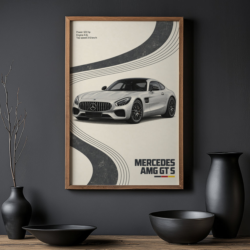 Vintage Mercedes AMG GT S Print, Car Wall Art