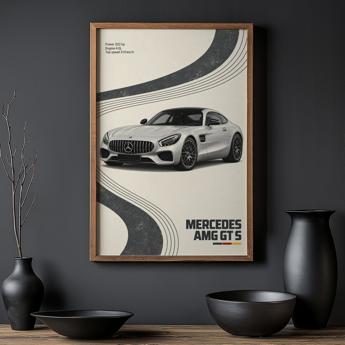 Vintage Mercedes AMG GT S Print, Car Wall Art