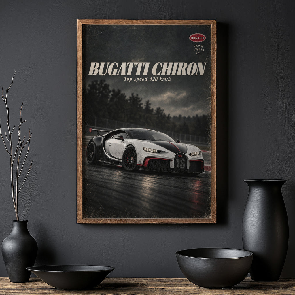 Vintage Bugatti Chiron Print, Supercar Wall Art