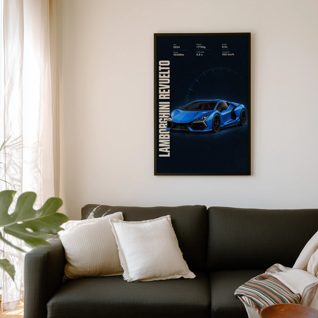 Vintage Lamborghini Revuelto Print, Supercar Wall Art