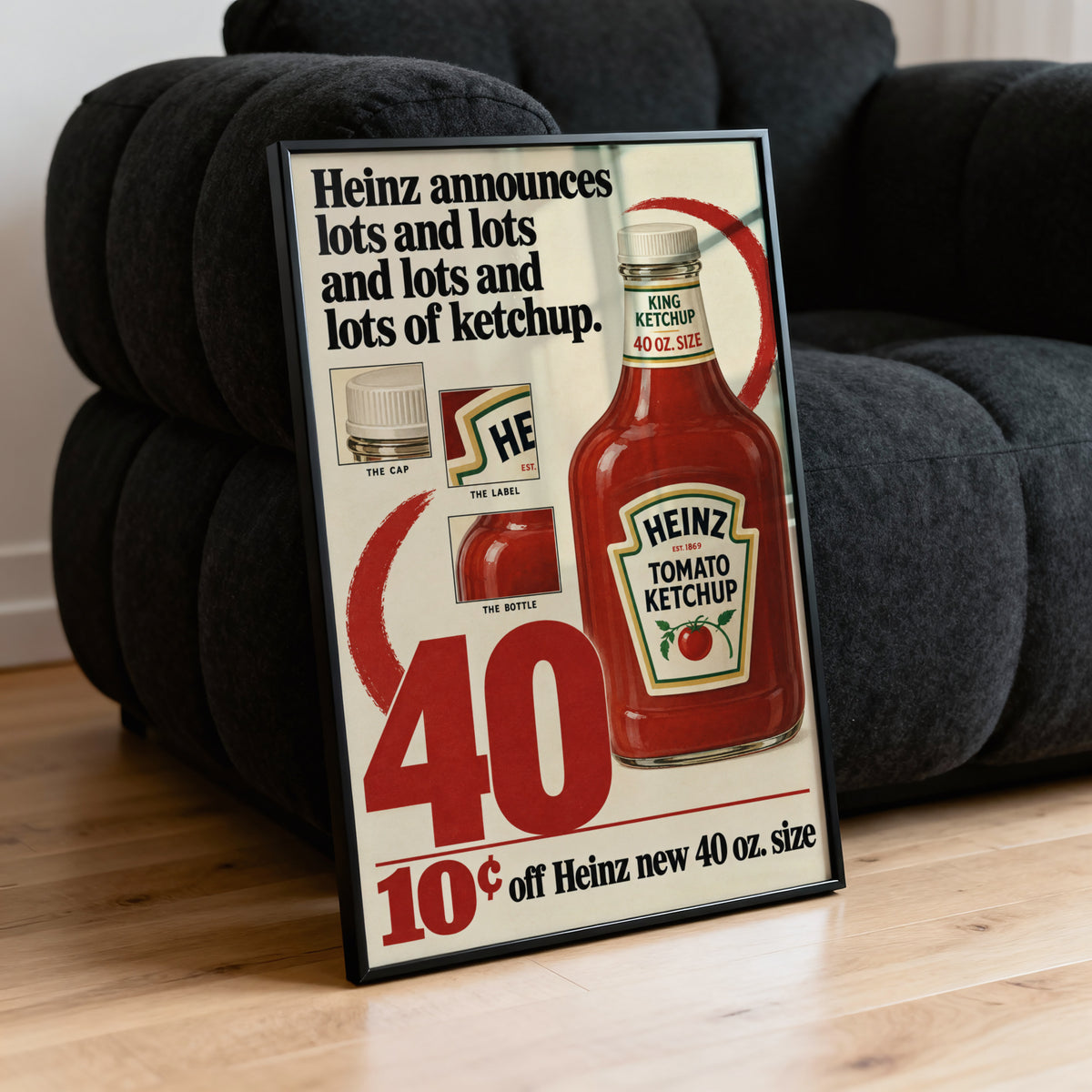 Vintage Ketchup Bottle Poster, Retro Kitchen Wall Art, Print
