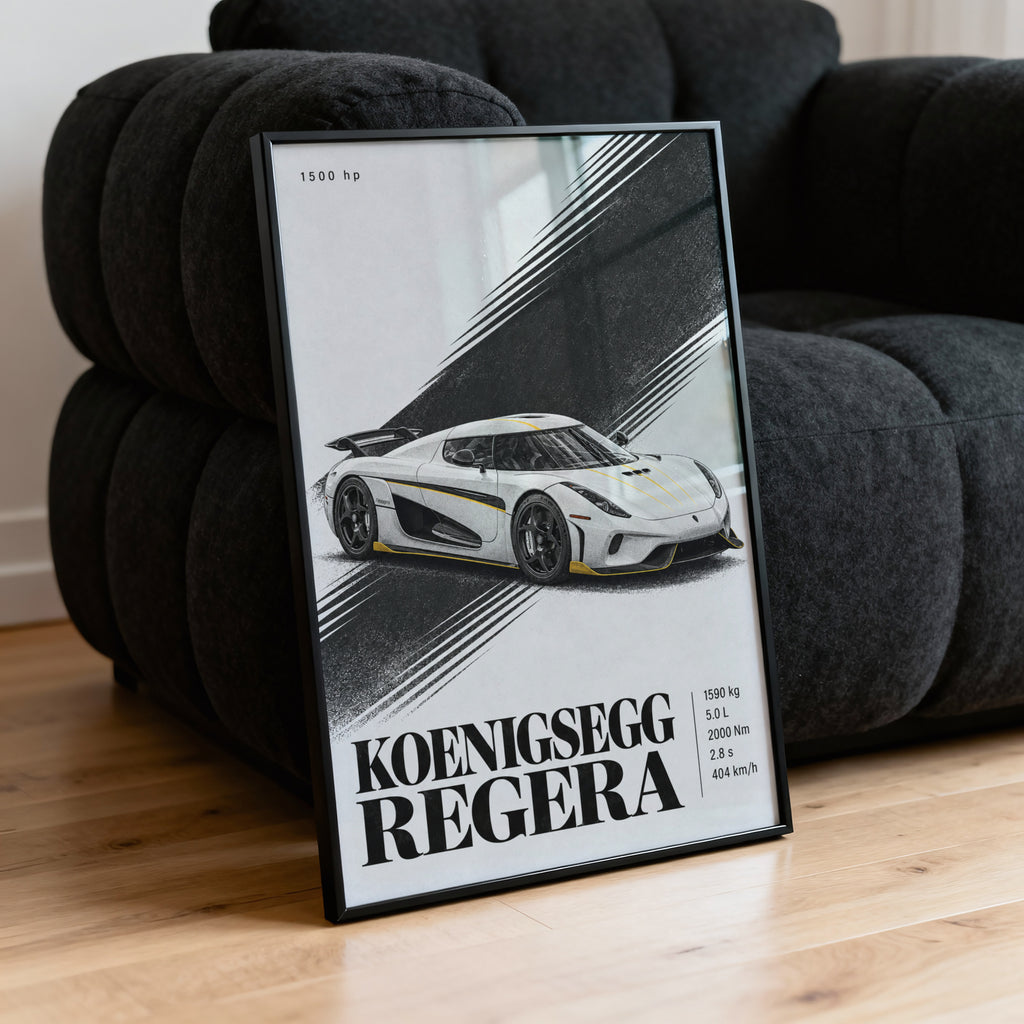 Vintage Koenigsegg Regera Print, Hypercar Wall Art