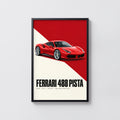 Vintage Ferrari 488 Pista Print, Supercar Wall Art