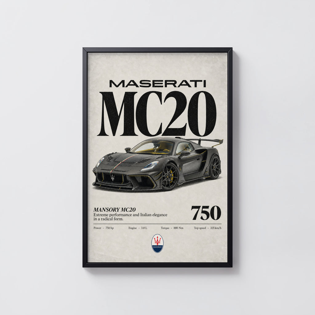Vintage Maserati MC20 Print, Supercar Wall Art