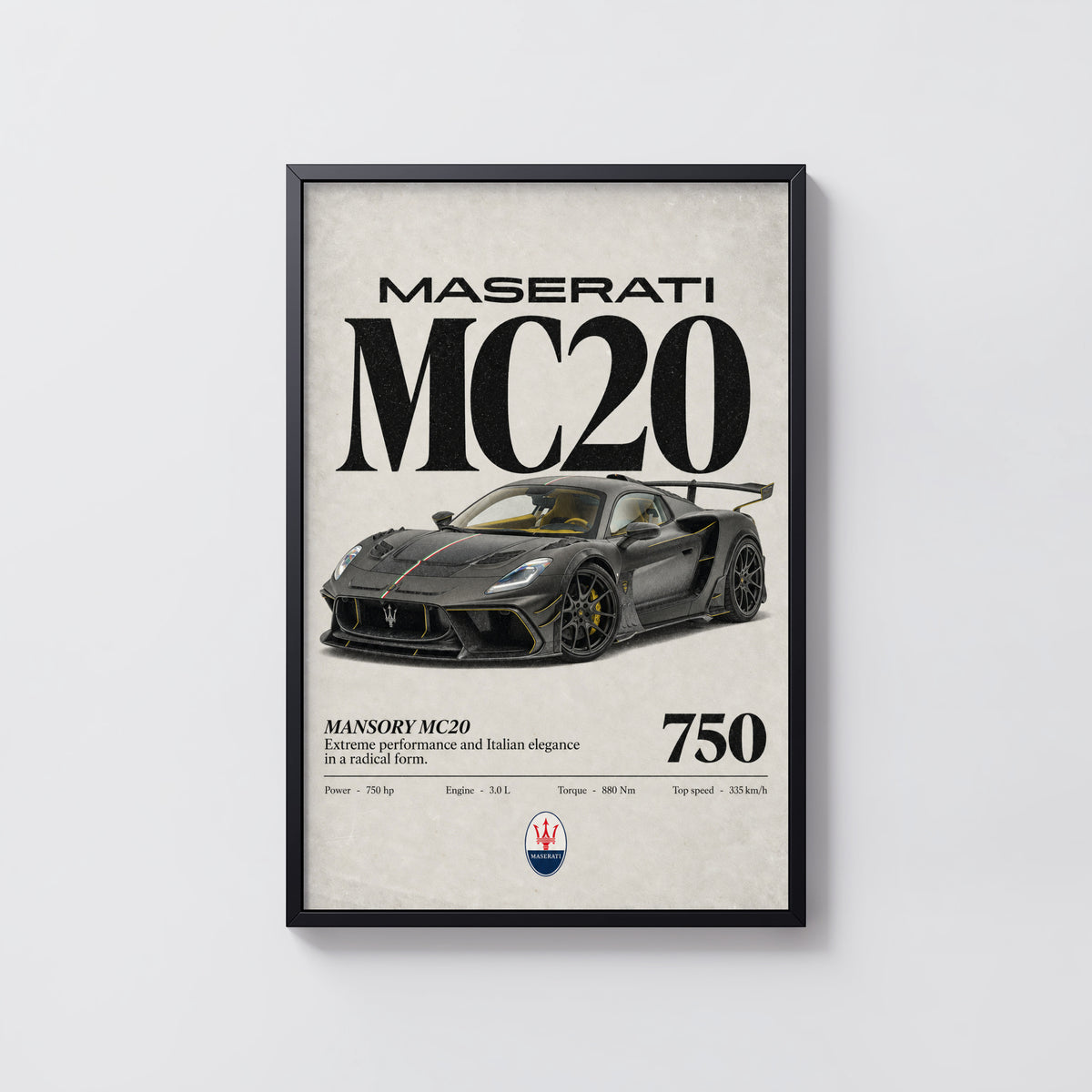 Vintage Maserati MC20 Print, Supercar Wall Art