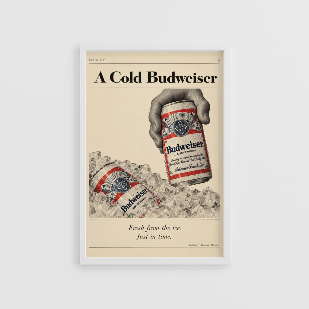 Vintage Budweiser Beer Print, Cold Ice Poster Wall Art