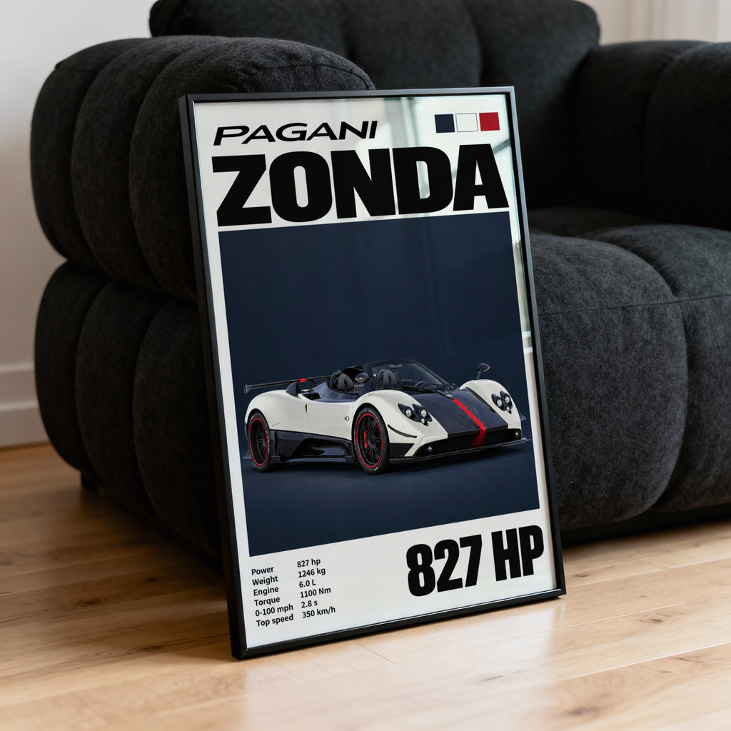 Vintage Pagani Zonda Print, Supercar Wall Art