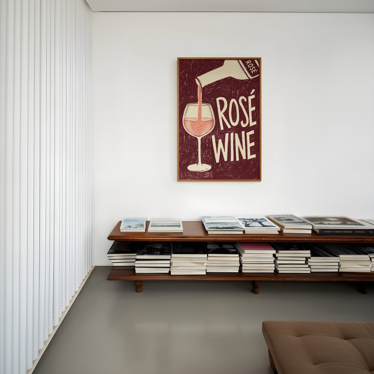 Vintage Rose Wine Print Poster, Wine Wall Art