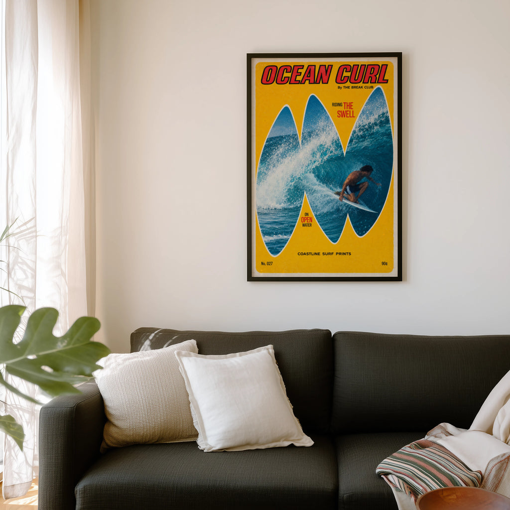 Vintage The Break Club Surf Print Poster, Ocean Curl