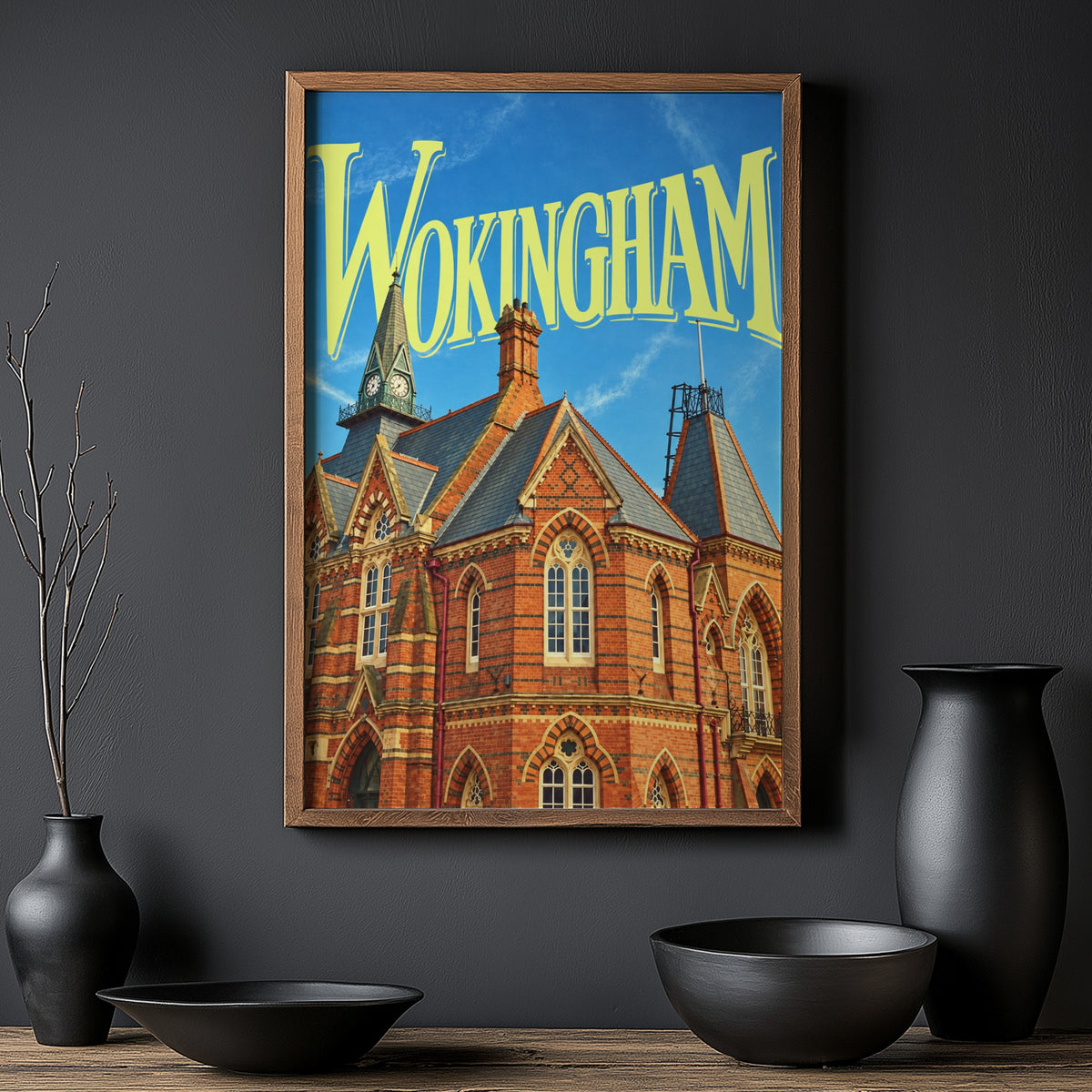 Vintage Wokingham Poster, Town Hall Wall Art, England Print