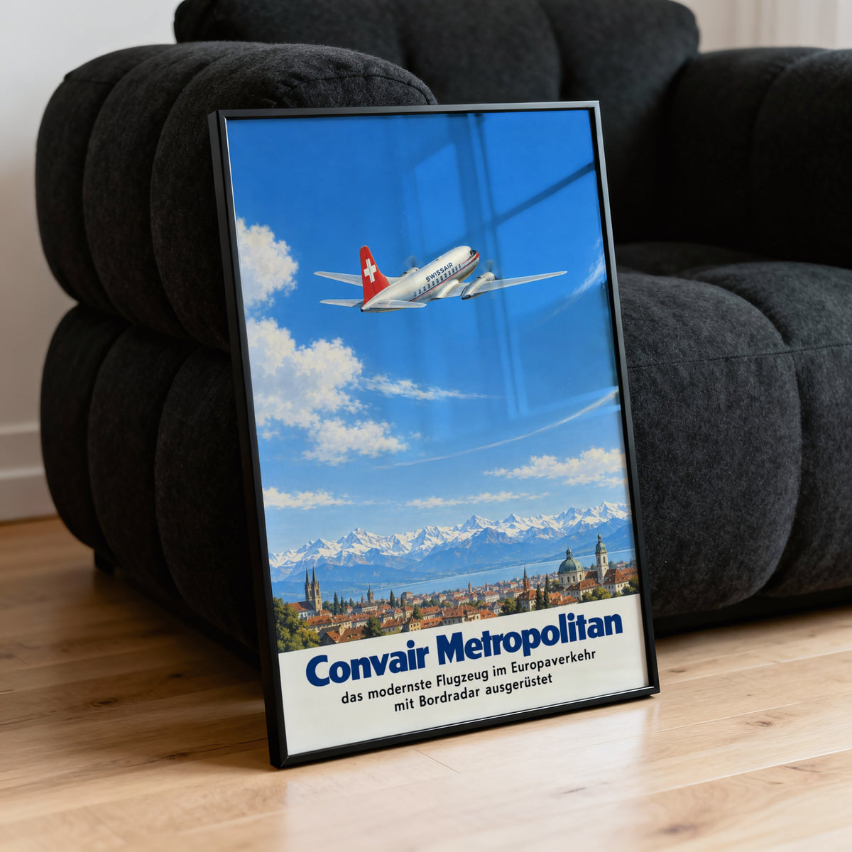 Vintage Swissair Poster, Convair Metropolitan Print