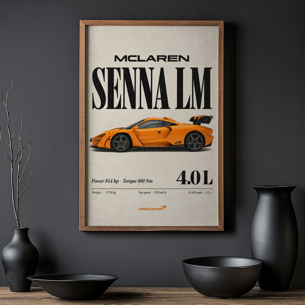 Vintage McLaren Senna LM Print, Supercar Wall Art