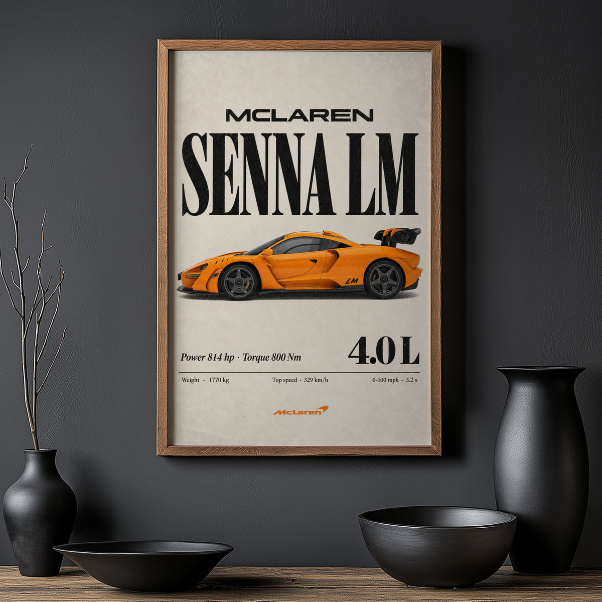 Vintage McLaren Senna LM Print, Supercar Wall Art