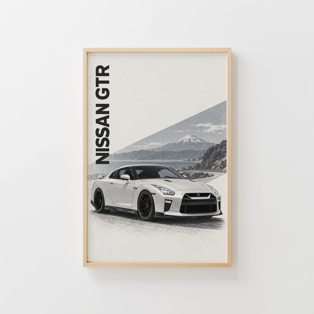 Vintage Nissan GTR Print, Mount Fuji Car Wall Art