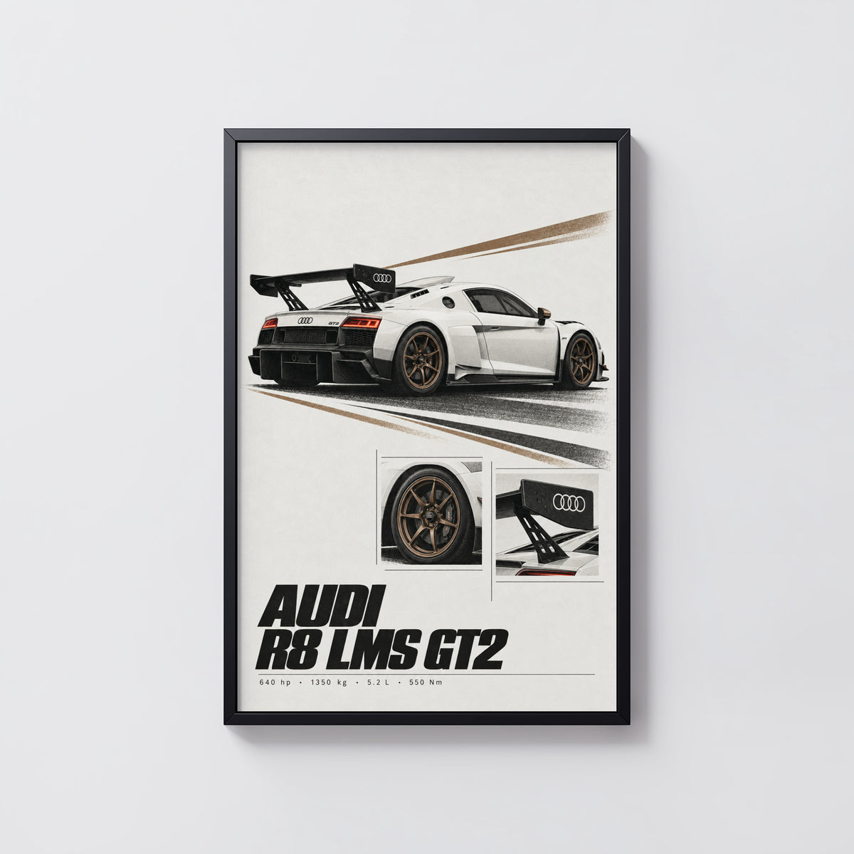 Vintage Audi R8 LMS GT2 Print, Racing Car Wall Art