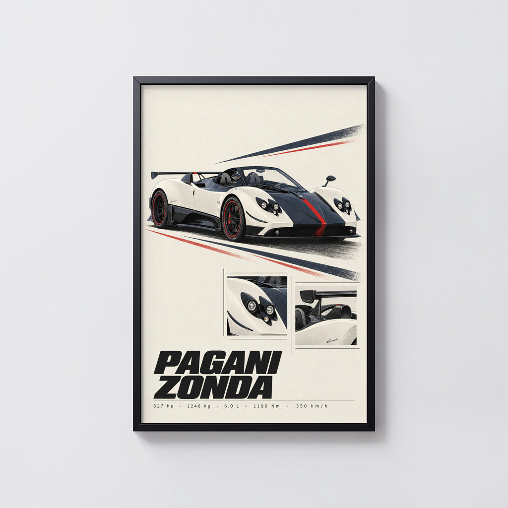 Vintage Pagani Zonda Print, Supercar Wall Art