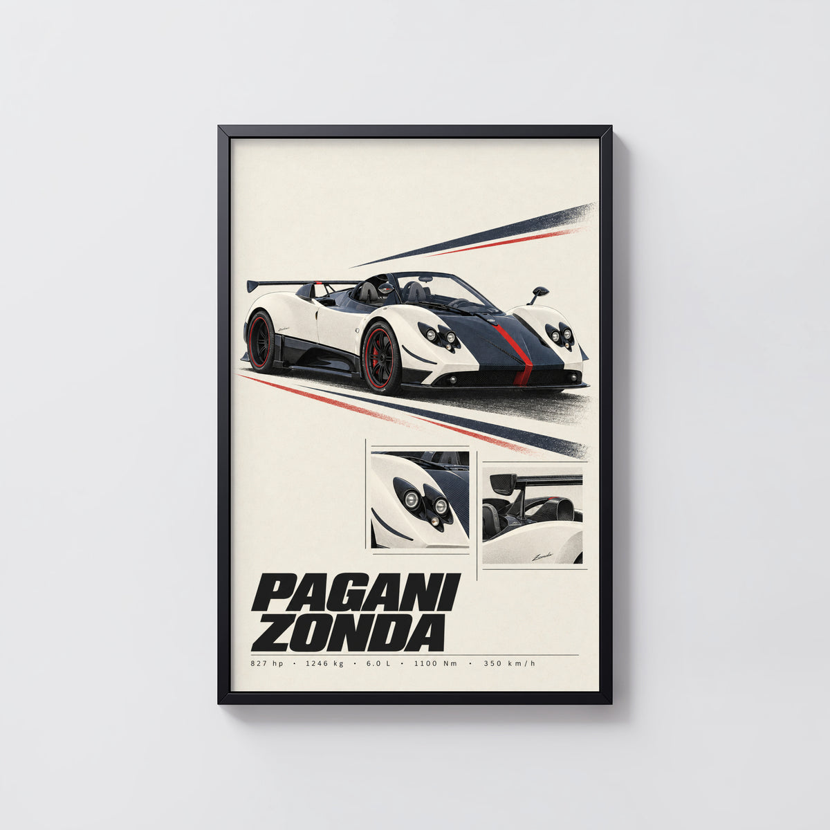 Vintage Pagani Zonda Print, Supercar Wall Art
