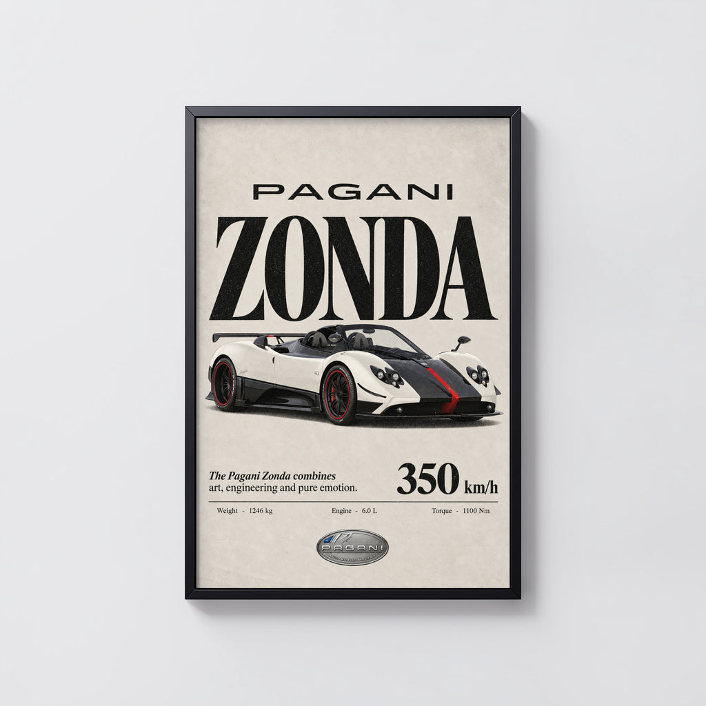 Vintage Pagani Zonda Print, Supercar Wall Art