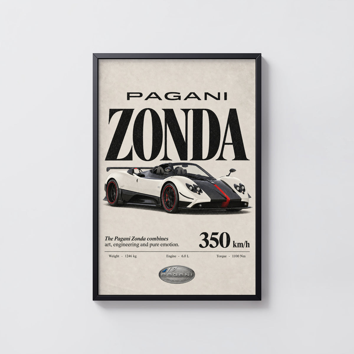 Vintage Pagani Zonda Print, Supercar Wall Art