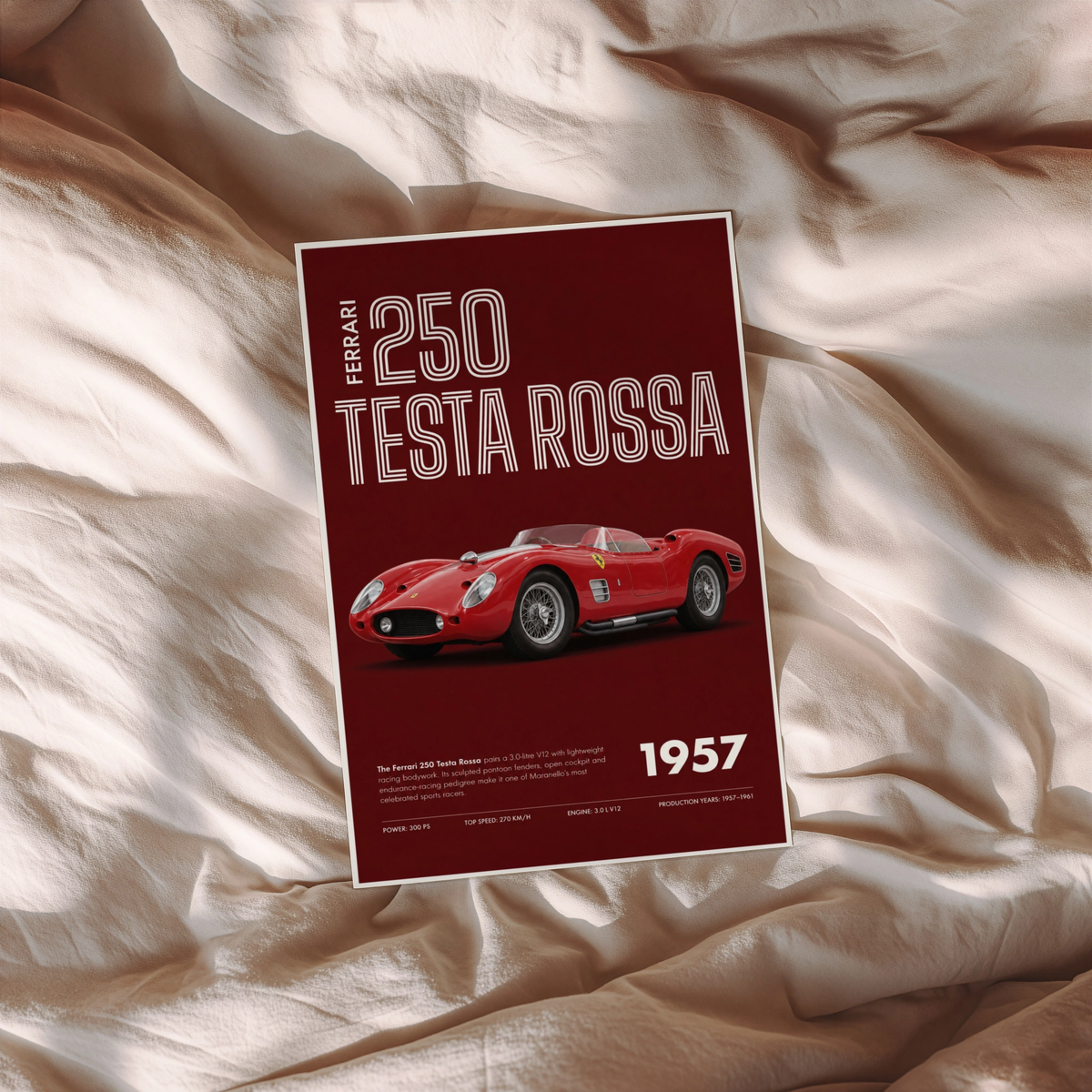 Vintage 1957 Ferrari 250 Testa Rossa Print, Car Poster