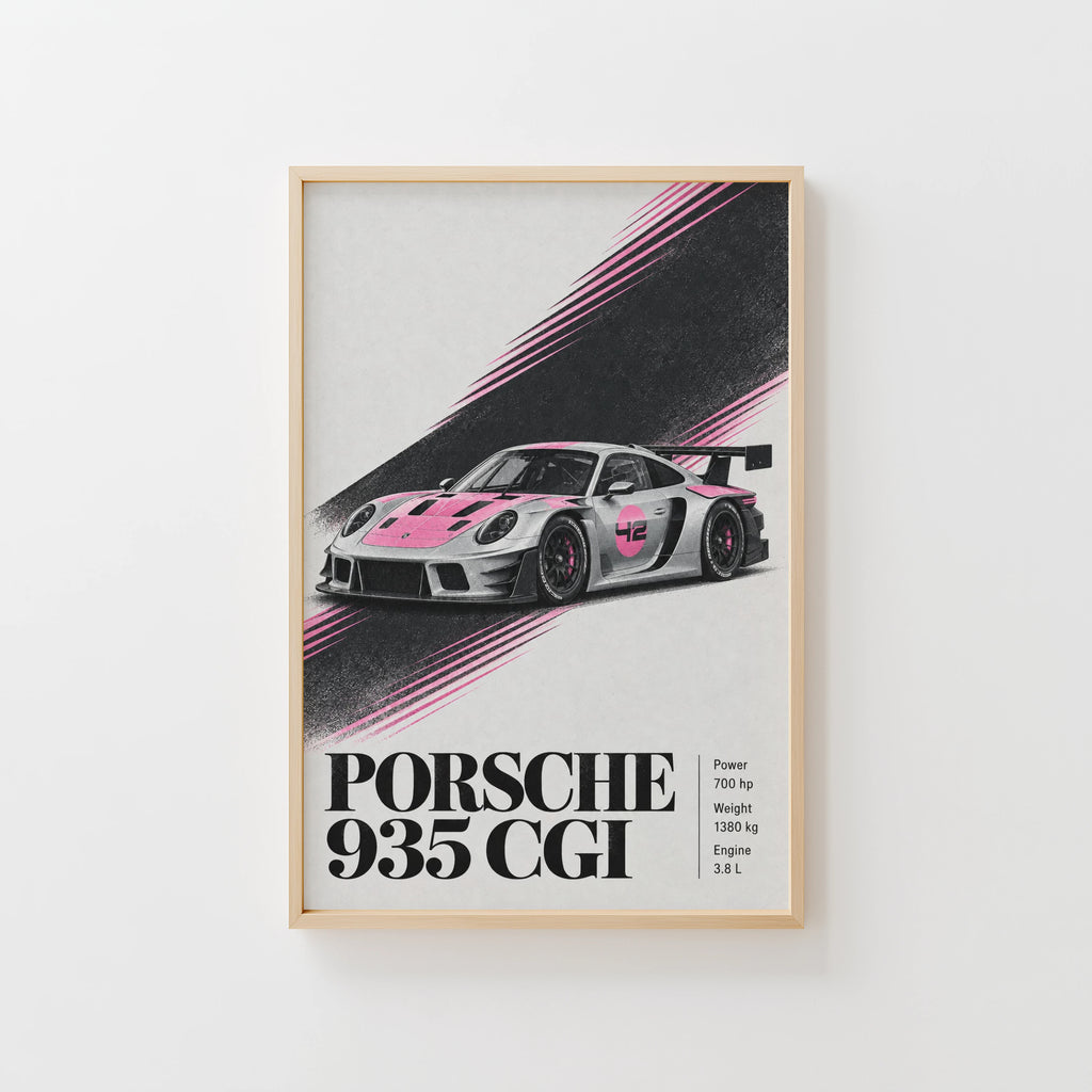 Vintage Porsche 935 Print, Pink Racing Car Art