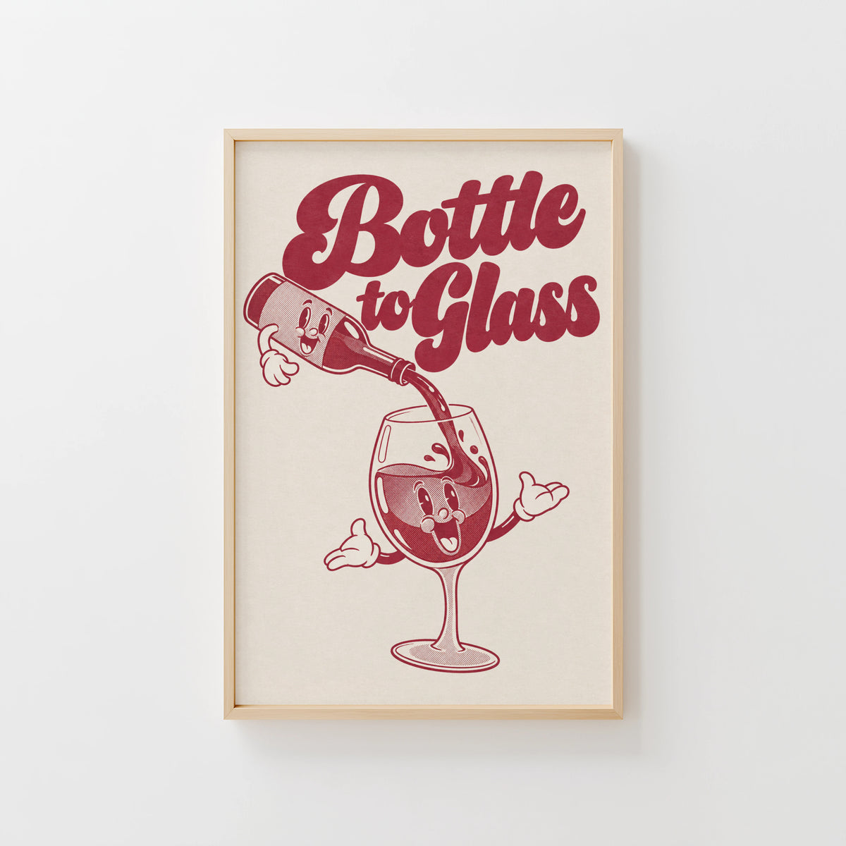 Vintage Wine Print Poster, Retro Cartoon Bar Wall Art