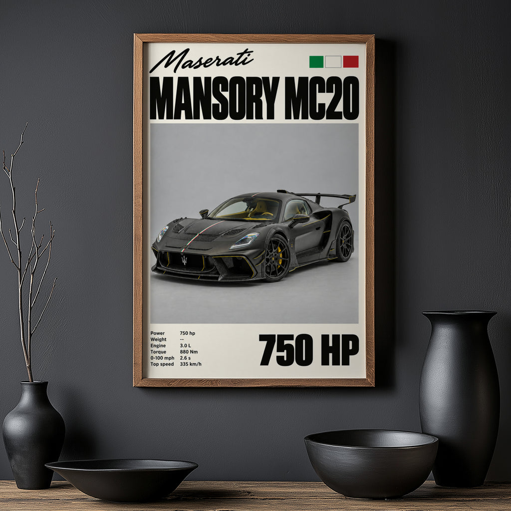 Vintage Print, Maserati MC20 Supercar Wall Art