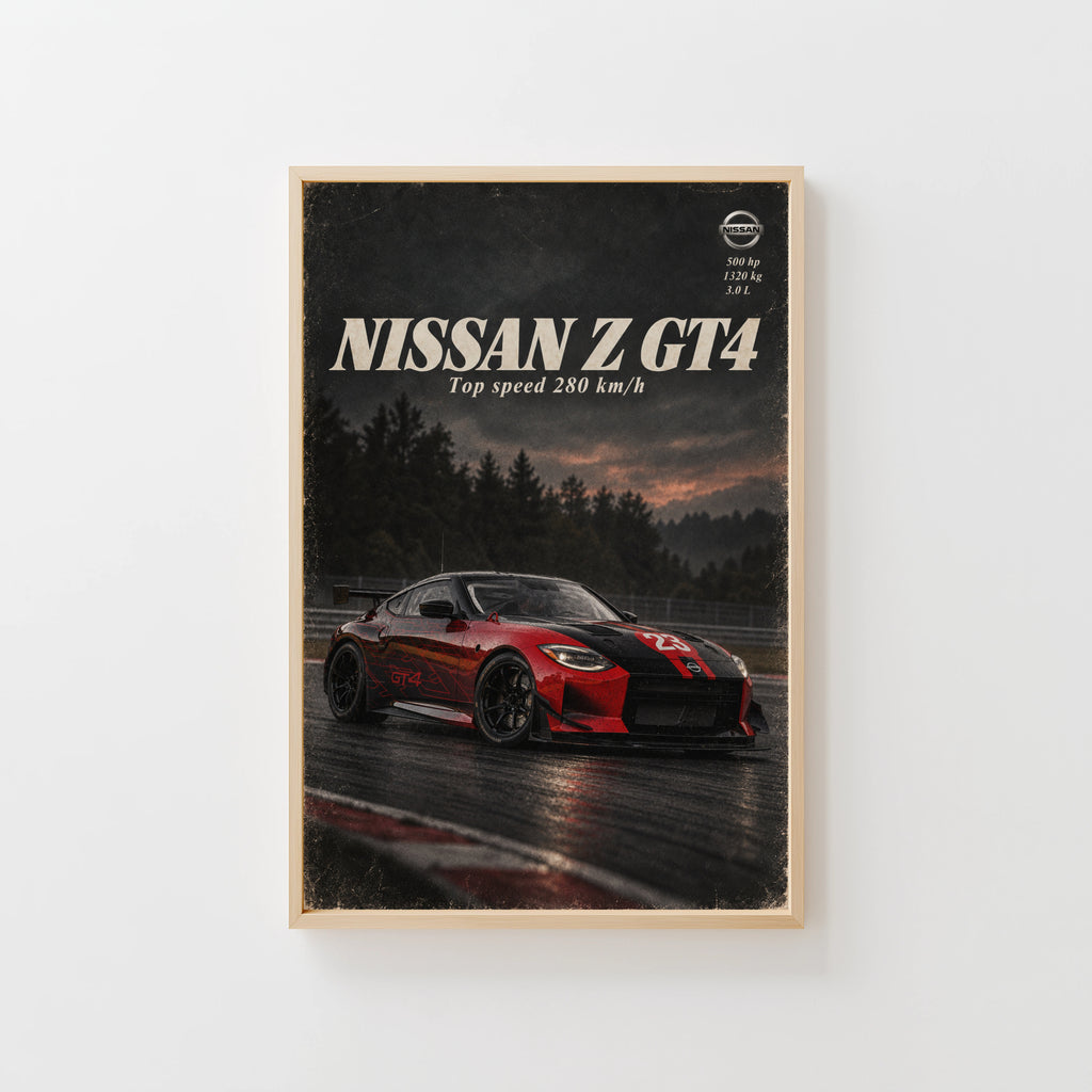 Vintage Nissan Z GT4 Print, Racing Car Wall Art