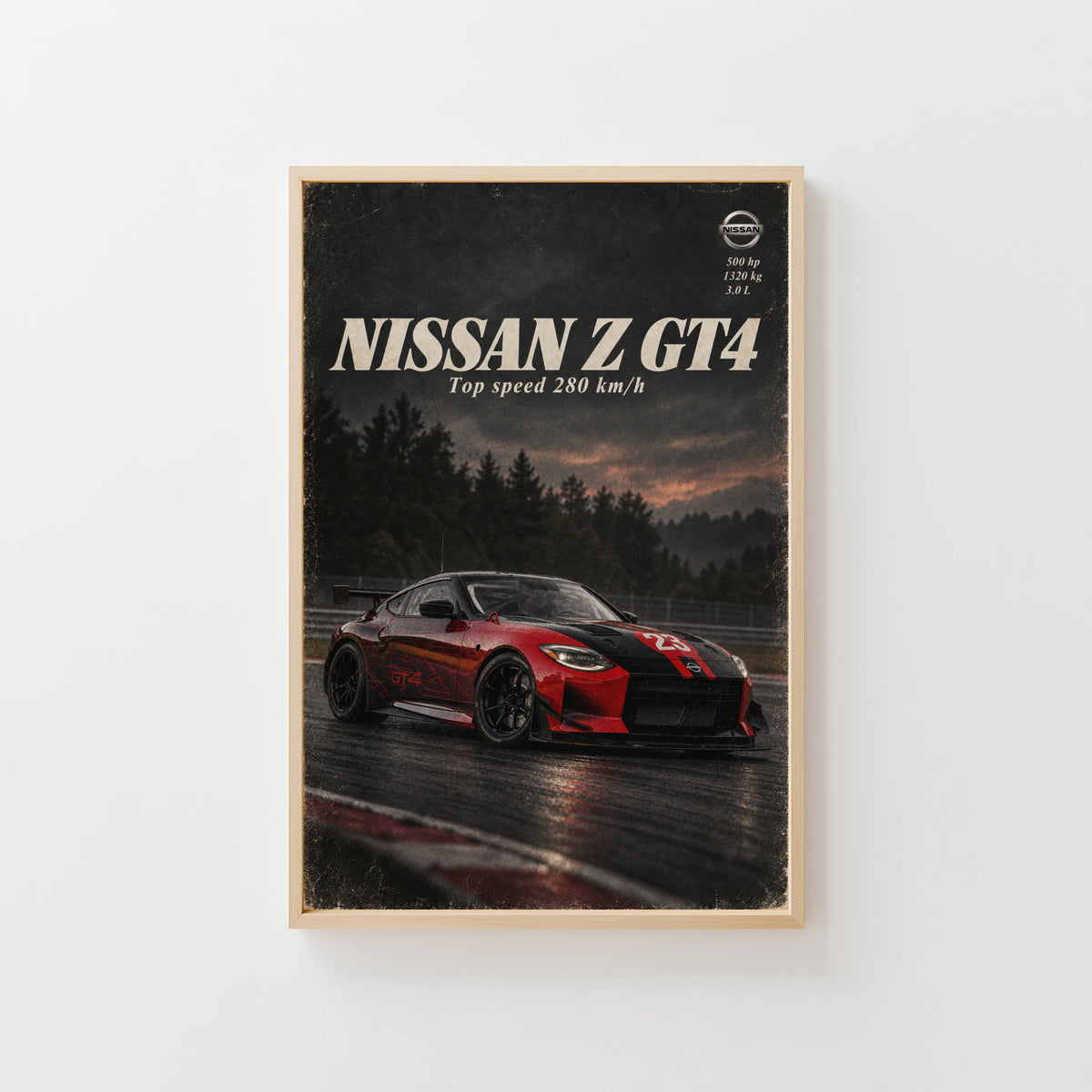 Vintage Nissan Z GT4 Print, Racing Car Wall Art