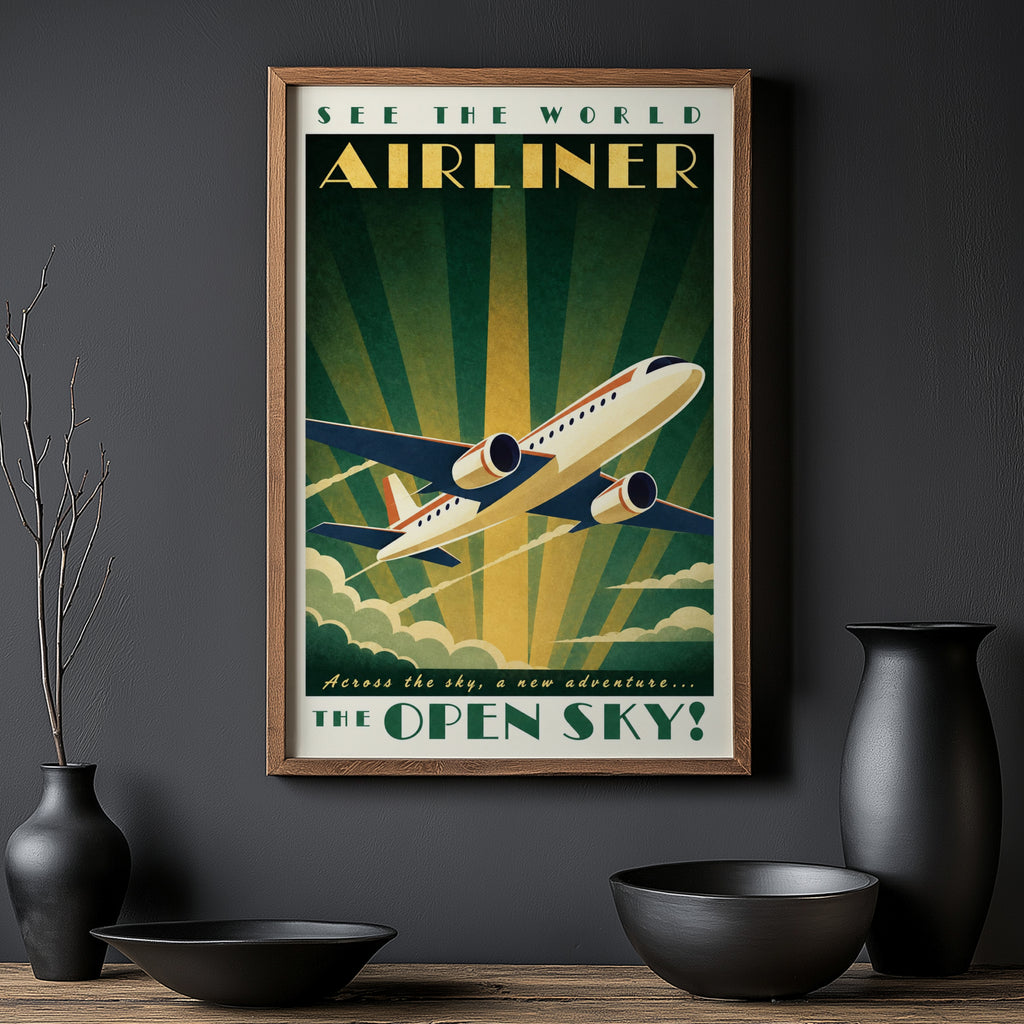 Vintage Airliner Poster, Art Deco Wall Art, Aviation Print